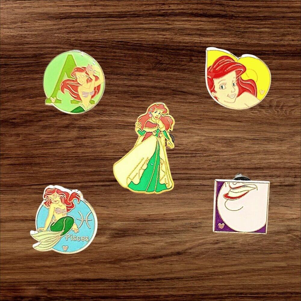 5 Little Mermaid Disney Parks Trading Pins, Plus 2 Bonus Pins